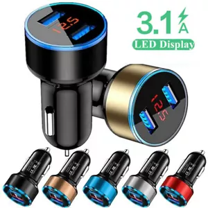 2 USB 3.1A Car Phone Charger Lighter Socket Adapter Plug LED Digital Voltmeter - Picture 1 of 25