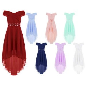 Mädchen Festlich Kleider Schulterfrei Blumenmädchenkleid Unregelmäßig Abendkleid - Picture 1 of 60