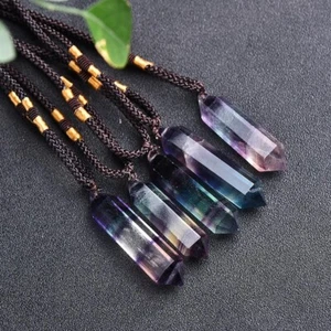 Natural Rainbow Fluorite Pendant Necklace Healing Courage Confidence Handmade - Picture 1 of 4