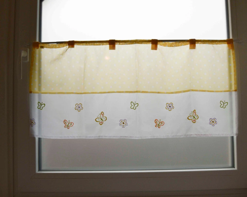 2 x Bistrogardine  Scheibengardine Weiß mit Bestickte Schmetterlinge 88 x 40cm  - Bild 1 von 1