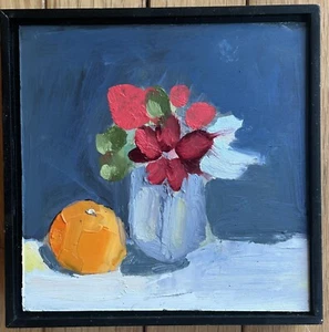 Modern Still life flower oil painting original 6x6 Small Framed - Picture 1 of 3