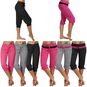 Women Stretch Cotton Capri Leggings Sports Yoga Pants Slim Gym Fitness Plus Size - Picture 1 of 30