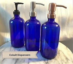 HAND SOAP DISPENSER Pump BLUE GLASS Apothecary COBALT Bottle Kitchen Bathroom - Picture 1 of 19