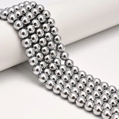 Silver Hematite Smooth Round Beads 2mm 3mm 4mm 6mm 8mm 10mm 12mm 15.5" Strand - Image 1 of 3