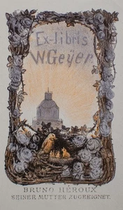 Bruno Héroux Ex Libris W Geyer Jugendstil Leipzig Original Lithographie o.J. - Picture 1 of 2