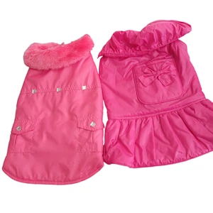2 Dog Pink Winter Coats Jackets Size Medium Waterproof Hook and Loop Closure - Picture 1 of 7