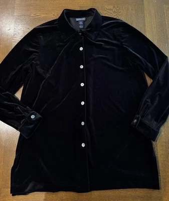 Lands End Velvet Button Up Top Womens L 14 16 USA Made Holiday Lagenlook Office Foto 1 de 4