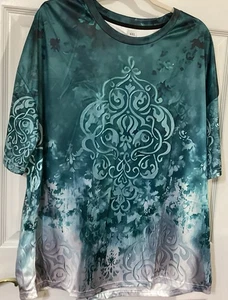 Ladies Short Sleeve Green Floral Pullover Shirt Size 4XL - Picture 1 of 5