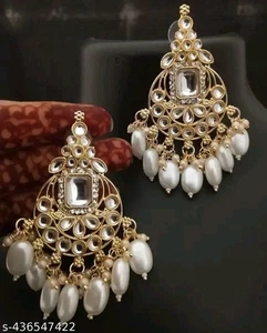 Statement Fashion Pearl Work Beautiful Kundan Jhumka Earring Ethnic Wear Jewelry - Picture 1 of 4