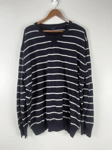 Lands End Navy/Lt Gry Stripes Cashmere Blend Sweater Men’s Size XXL - Picture 1 of 8