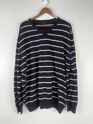 Lands End Navy/Lt Gry Stripes Cashmere Blend Sweater Men’s Size XXL - Image 1 of 4