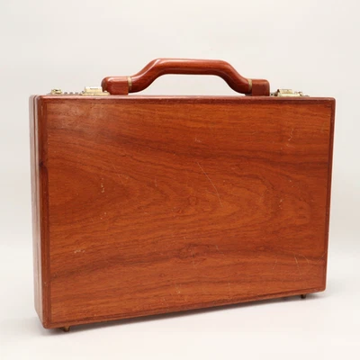 Vintage Mahagony Wooden Briefcase Two 3 Digit Locks 17" Solid Wood MCM Attache - Image 1 of 4