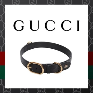 GUCCI Pet Collar Black Leather Size L 25.9 Inch Adjustable Dog Strap New in Box - Picture 1 of 6
