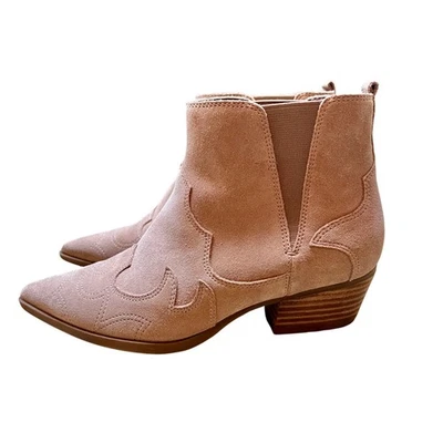 Nine West Womens Tan Suede Western Ankle Boots Pointed Toe Block Heel Pull On - Image 1 of 4
