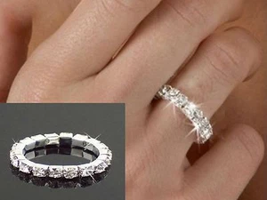 2 Pieces of 1 Row Stretch Ring Wedding Bridal Rhinestone Womens Jewellery - Picture 1 of 3