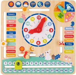 TOOKYLAND Calendar and Clock Toy - Wooden Montessori Board for Kids 3 Years + - Picture 1 of 9