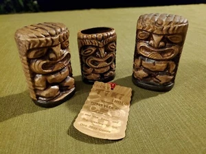 Vintage LUCKY TIKI IDOLS Florida Salt & Pepper Shakers with Toothpick Holder  - Picture 1 of 5