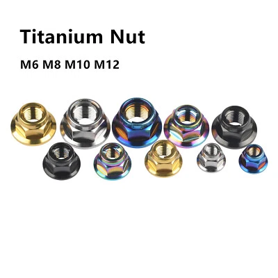4 Pcs Titanium Nut M6 M8 M10 M12 Flange Metal Lock Nuts for Bike Motorcycle Car - Image 1 of 4
