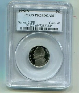 1992-S Jefferson Nickel - PCGS PR69DCAM - Picture 1 of 2
