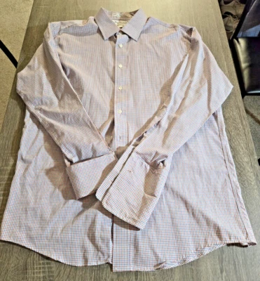 Burberry's of London Check Dress Shirt Red White Blue French Cuff 16.5 33 Large - Image 1 of 4