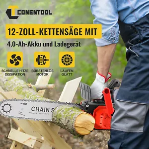 Kabellos 21V Kettensäge 12" Elektro Kettensägen Handkettensäge 4.0Ah Akku Koffer - Bild 1 von 13