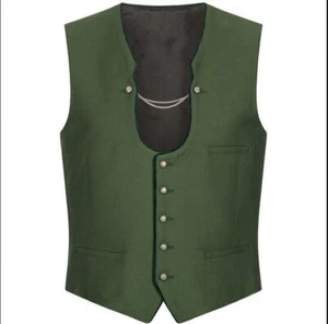 Men's German Bavarian Trachten Lovat Green wool 5 Button Vest Wedding Waistcoat - Picture 1 of 5