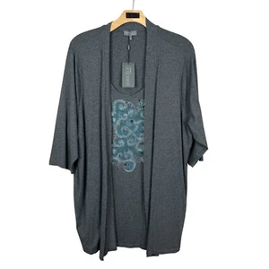 Selection by Ulla Popken Blouse Top Women 28/30 Gray Layered 3/4 Sleeve Knit New - Picture 1 of 13