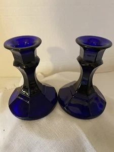 Juego de 2 candelabros cónicos vintage azul cobalto - Imagen 1 de 4