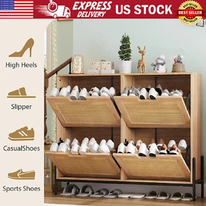 Ratten Shoe Cabinet with 4 Flip Drawers Shoe Rack Storage Organizer for Entryway - Picture 1 of 20