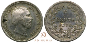 Países Bajos 5 Céntimos 1879 Wilhelm II Plata moneda Holandesa - Imagen 1 de 2