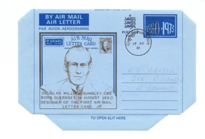 M4245 GUERNSEY  AEROGRAMME DOUGLAS WILLIAM GUMBLEY CBE DISGNER AIR MAIL LETTER - Imagen 1 de 1