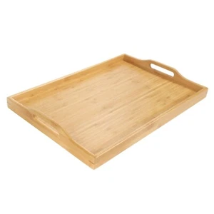 Organic Wooden Bamboo Butler Serving Tray With Handle  18.5" x 12.5" x 1.25" - Picture 1 of 9