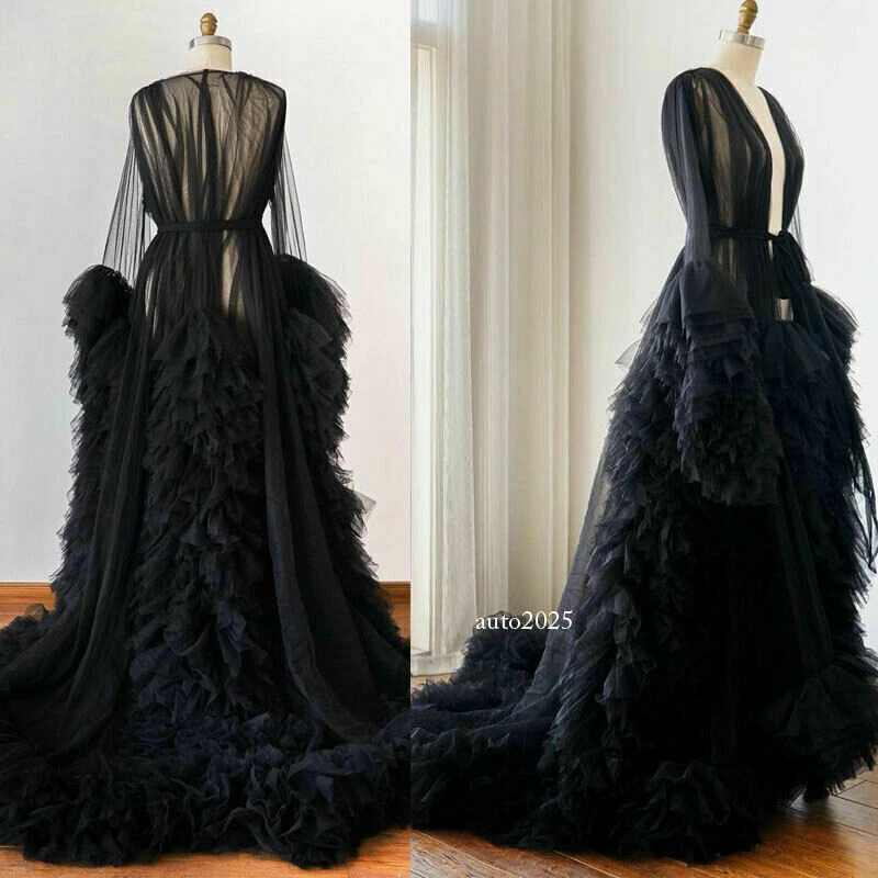 Lady Dress Gown Perspective Sheer Long Robe Puffy Tulle for Maternity Photoshoot - Image 1 of 4