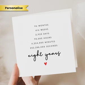 Personalised 8 Year Anniversary Card 8 Years Together Anniversary Gift Him Her - Picture 1 of 2