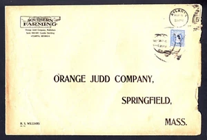 US 419 Solo used 1915 Orange Judd Co Commercial Cover Atlanta to Springfield, MA - Bild 1 von 2