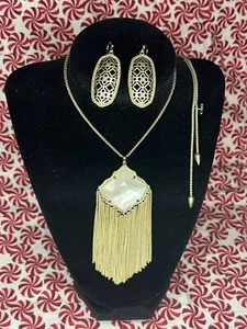 KENDRA SCOTT GOLD TONE with OPAL STONE with TASSLE NECKLACE & GOLD TONE EARRINGS - Picture 1 of 1