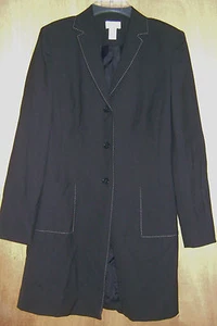 Women's Ann Taylor Loft Black Long Length 2 Pocket Casual Dress Coat Jacket 10 - Picture 1 of 2