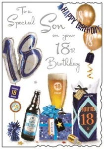 Jonny Javelin Son 18th Birthday Card - Balloons and Beer with Silver Foil 9x6" - Picture 1 of 2