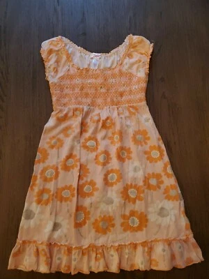 Vestido Justice For Girls Talla 6 Naranja Plata Corbatas Florales en la Espalda Primavera Bata Foto 1 de 4