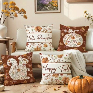 Fundas de almohada festivas para decoración del hogar 4 piezas de ardilla y calabaza de acción de gracias de otoño - Imagen 1 de 9