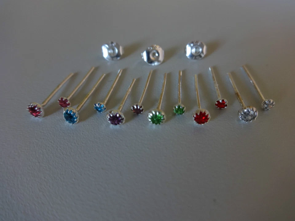 Cristallo Orecchio Borchie Naso 925 Argento Sterling a Farfalla Placcato 2+3 MM - Immagine 1 di 1