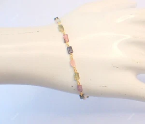 Multi Tourmaline Gemstone Statement Pink Bracelet 925 Sterling Silver Jewelry - Picture 1 of 10