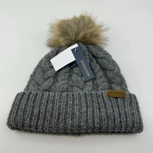 Pendleton Damen Zopfmuster Beanie grau Kunstfellbommel OSFM neu mit Etikett - Bild 1 von 12