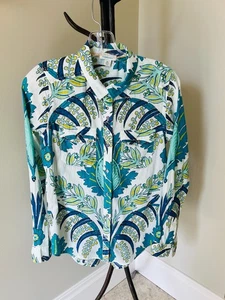 SUNDANCE Floral Joy Cotton Shirt/Top~Blues & Turquoise~Size XS~Orig. Retail=$108 - Picture 1 of 10