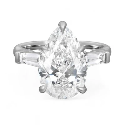 Pear & Tapered Baguette Lab Grown Diamond Engagement Ring 4.96Ctw Platinum  - Image 1 of 4