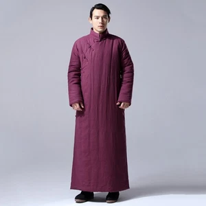 Winter Warm Chinese Style Men's Cotton Linen Long Robe Thick Warm Long Jackets - Picture 1 of 18