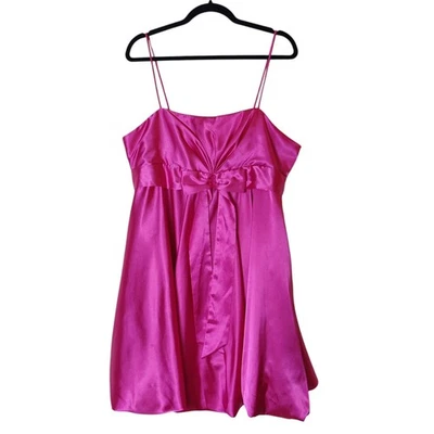 Vtg Y2K Cindy Pink Satin Babydoll Bow Party Prom Dress Bubble Hem 2XL Coquette - Image 1 of 4