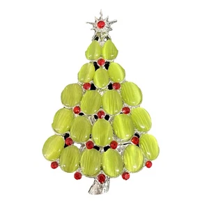 Broche prendedor árbol de Navidad estrás tono plata cabujón vidrio verde vacaciones - Imagen 1 de 5