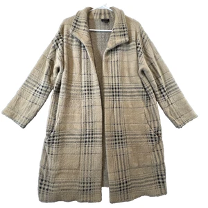 J. Jill Wearever Coatigan Soft Jacket Sweater Small Plaid Neutral Fall Cardigan - Picture 1 of 10