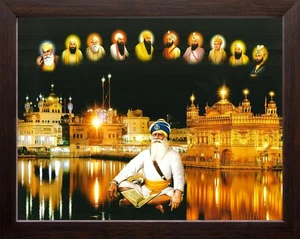 Baba Deep Singh ji with All Ten Sikh Gurus Wall Decor Painting Frame - Picture 1 of 2